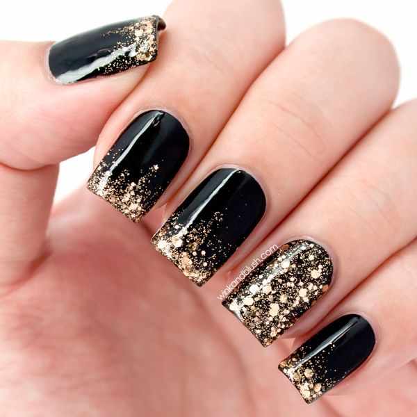 маникюр черного золотого цвета красивый дизайн ногтей