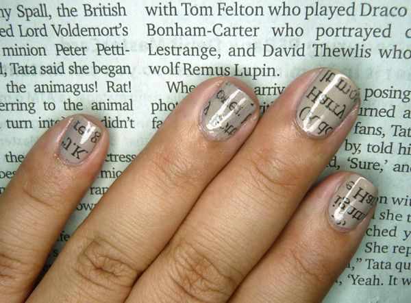 газетный дизайн ногтей на газете Newspaper nail design