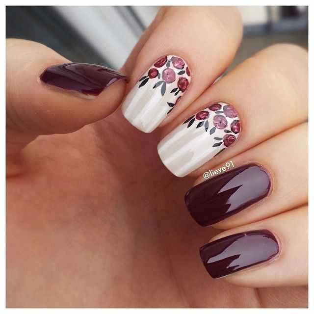 дизайн ногтей цвета бордо цветы