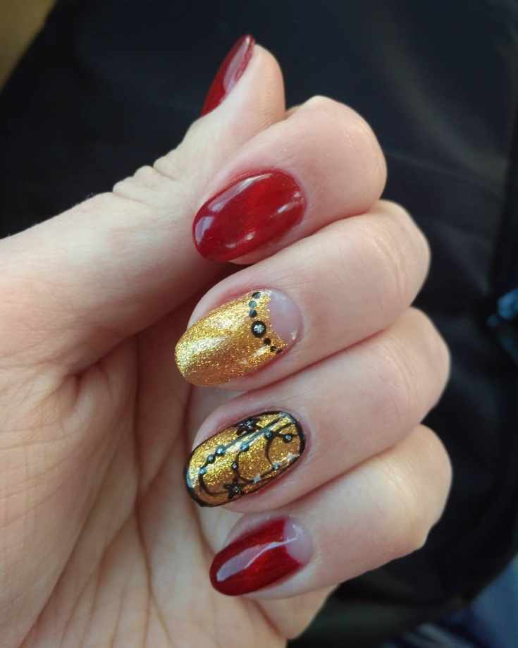 34 фото маникюр красно золотого цвета | двухцветный дизайн ногтей