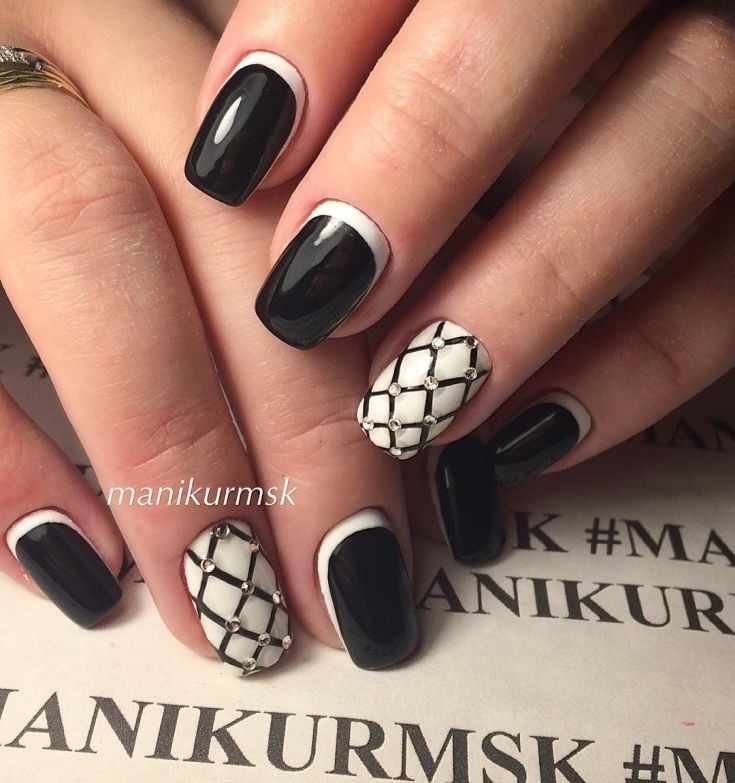 маникюр черно белый дизайн ногтей