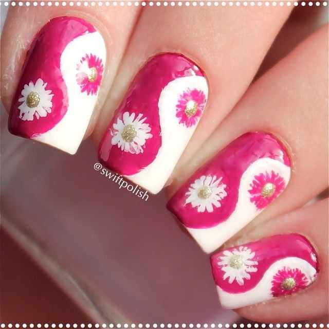 nails yin yang floral 