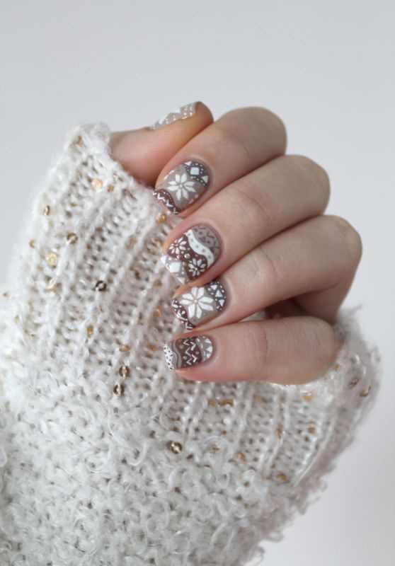 winter manicure with a pattern sweater зимний дизайн ногтей с изображением текстуры свитера 2015 -2016 серо белый