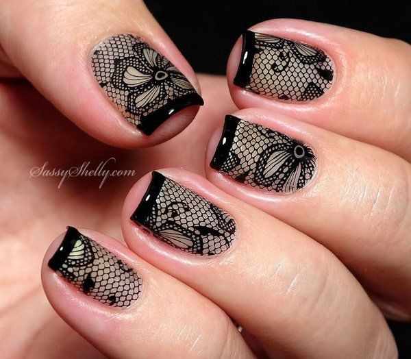 ногти вуаль колготки кружева цветок nail design lace