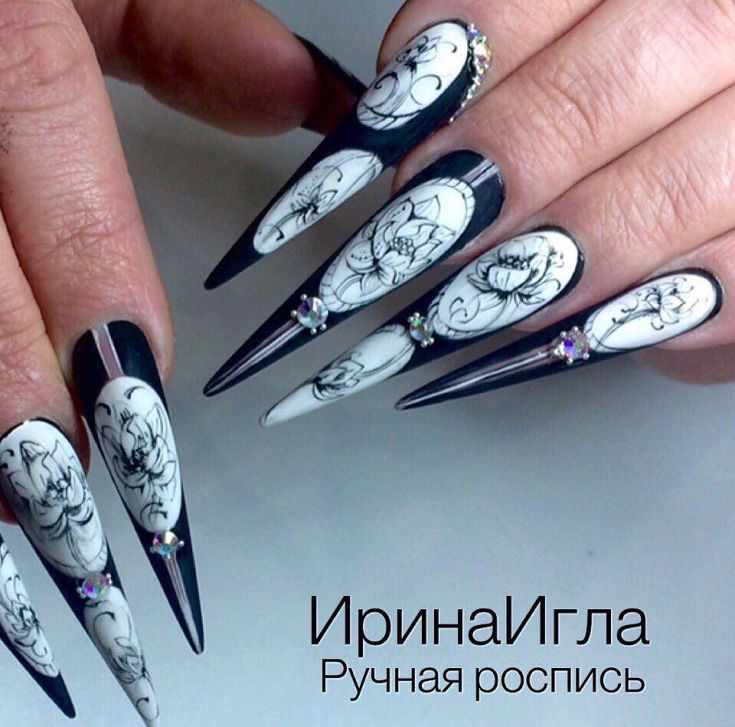 маникюр черно белый дизайн ногтей