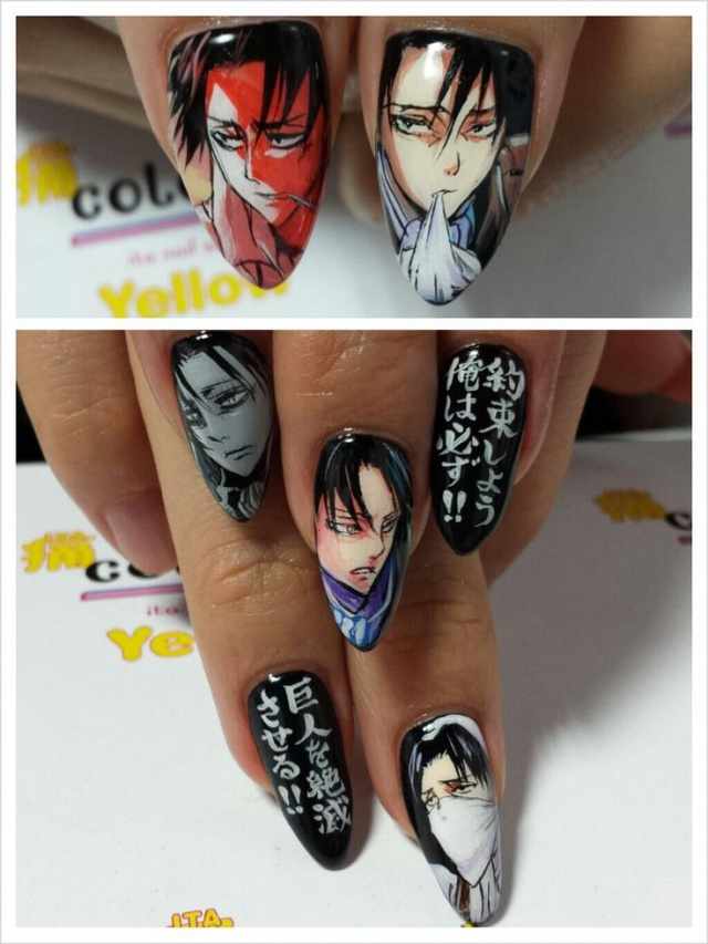 design nail anime анимешный дизайн ногтей ногти с иероглифами