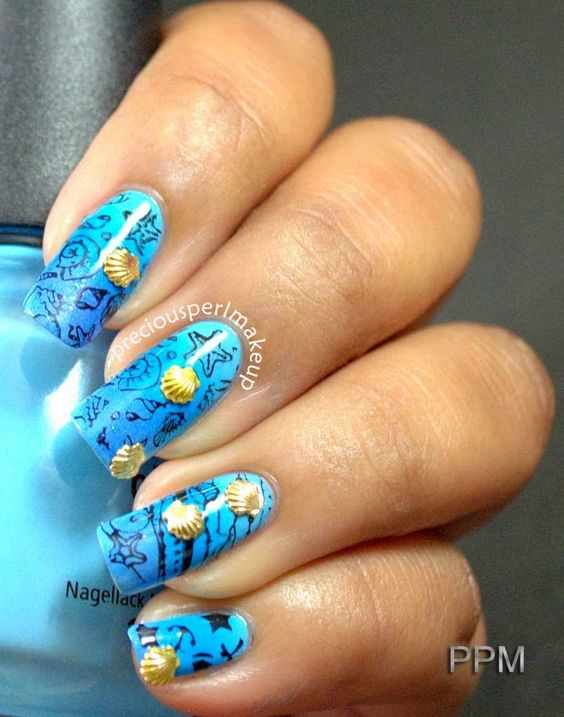 design nails schell морской маникюр с рисунком ракушки 