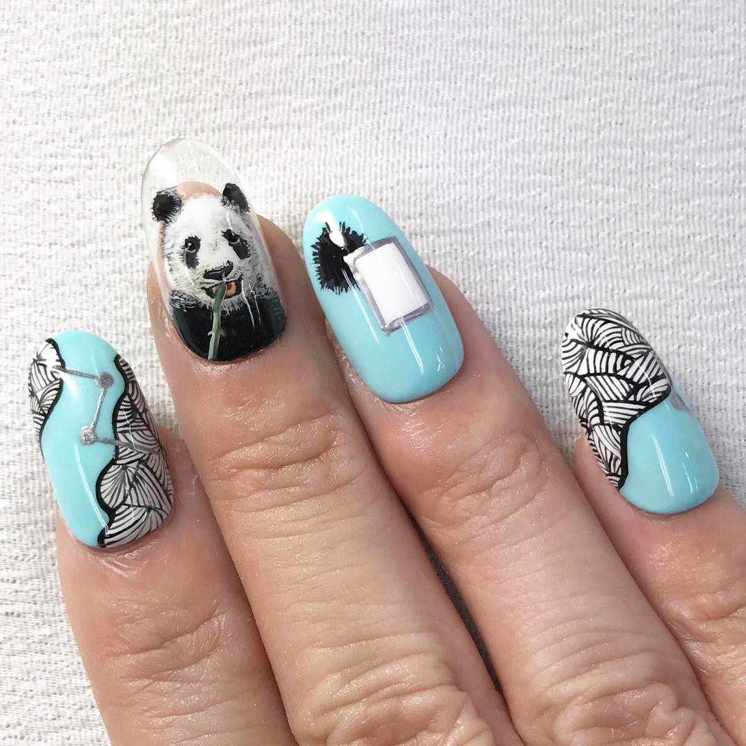 маникюр с пандой на ногтях дизайн 2018