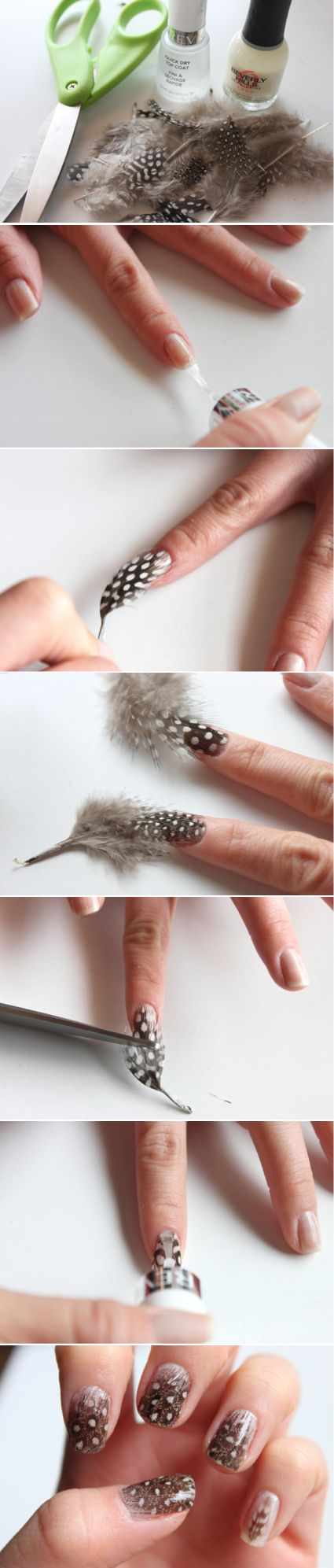 маникюр с рисунком пера на ногтях