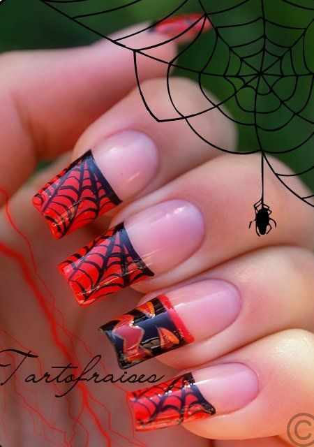 red black manicure красно чёрный дизайн ногтей паутинка