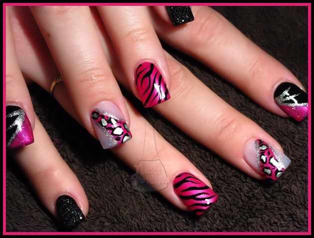 red black manicure красно чёрный дизайн ногтей зебра 