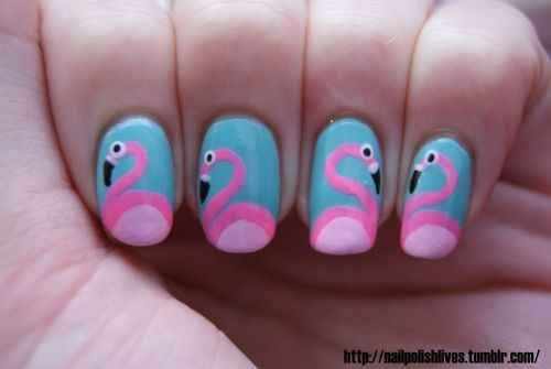 дизайн ногтей животные фламинго 