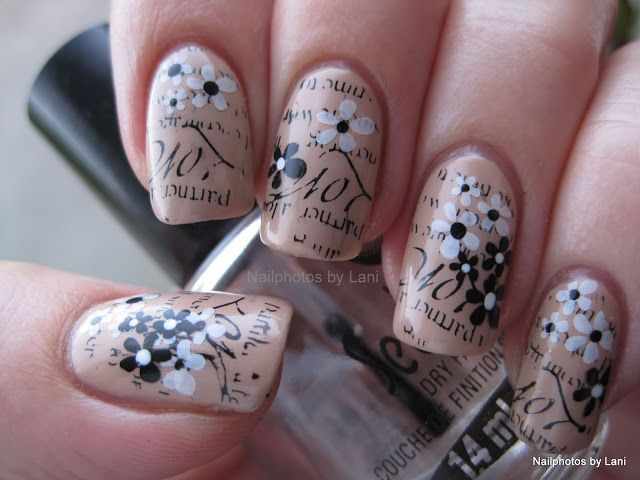 газетный дизайн ногтей цветы Newspaper nail design