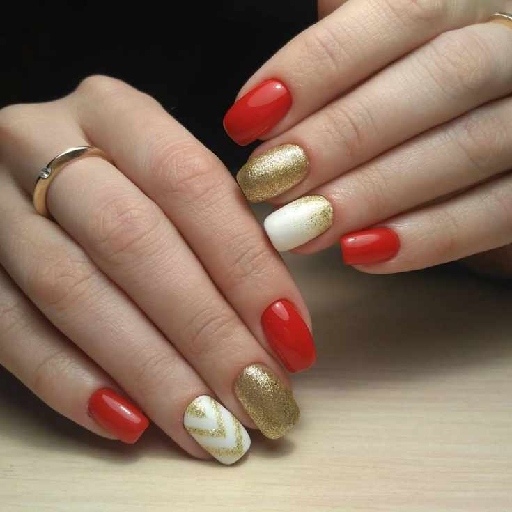 34 фото маникюр красно золотого цвета | двухцветный дизайн ногтей