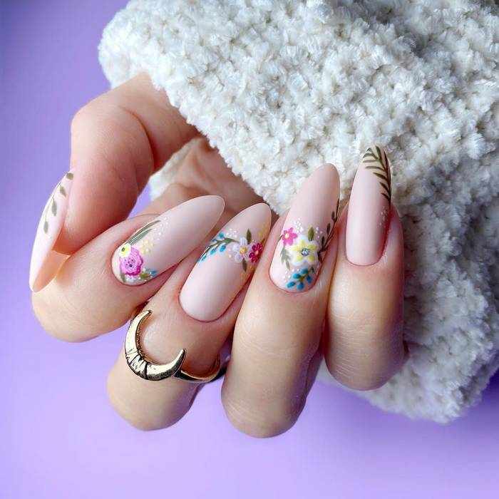 Матовый розовый дизайн ногтей